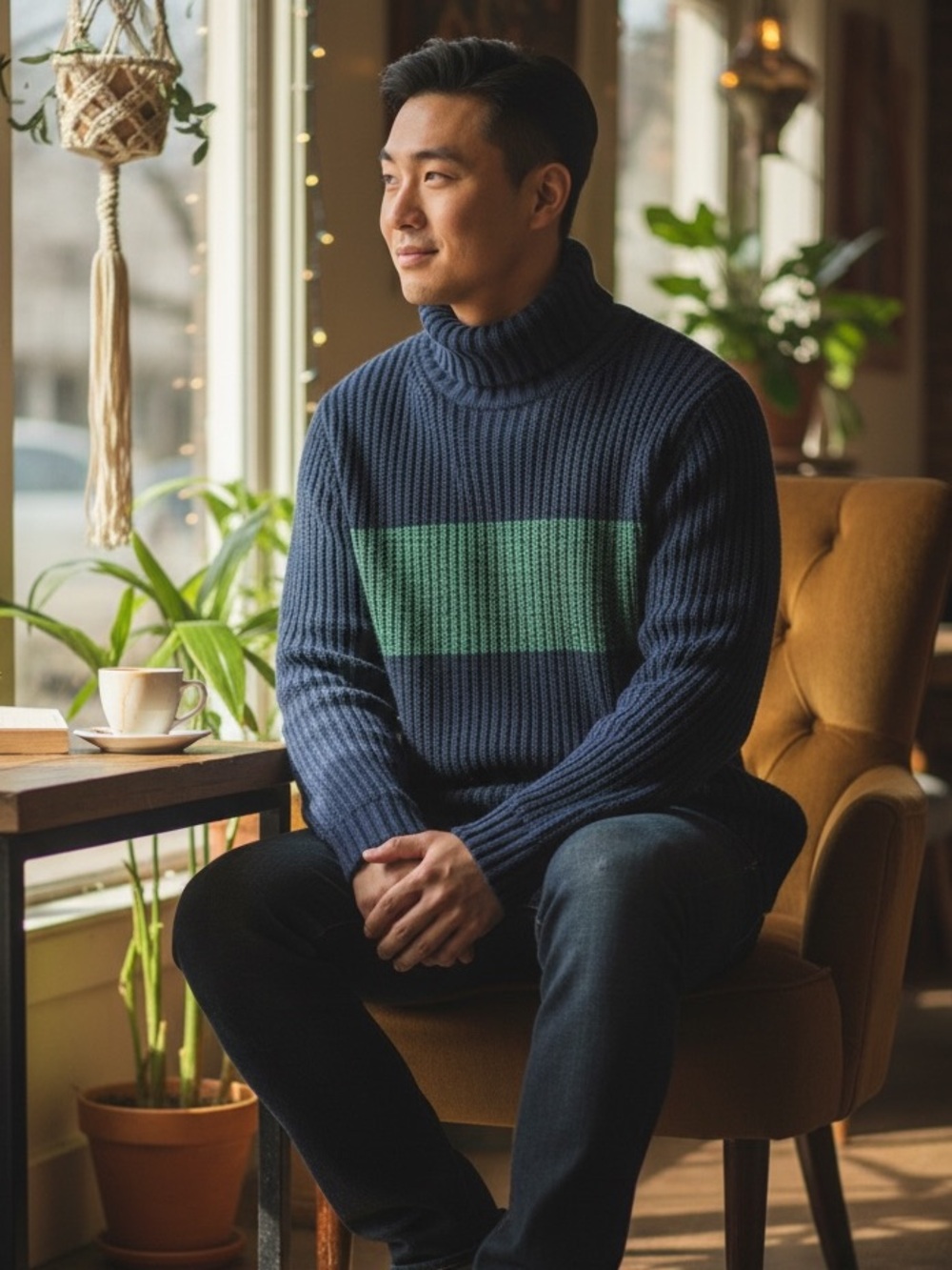 Abercrombie & Fitch Turtleneck Colorblock Blue Green M Heritage Preppy Blokecore